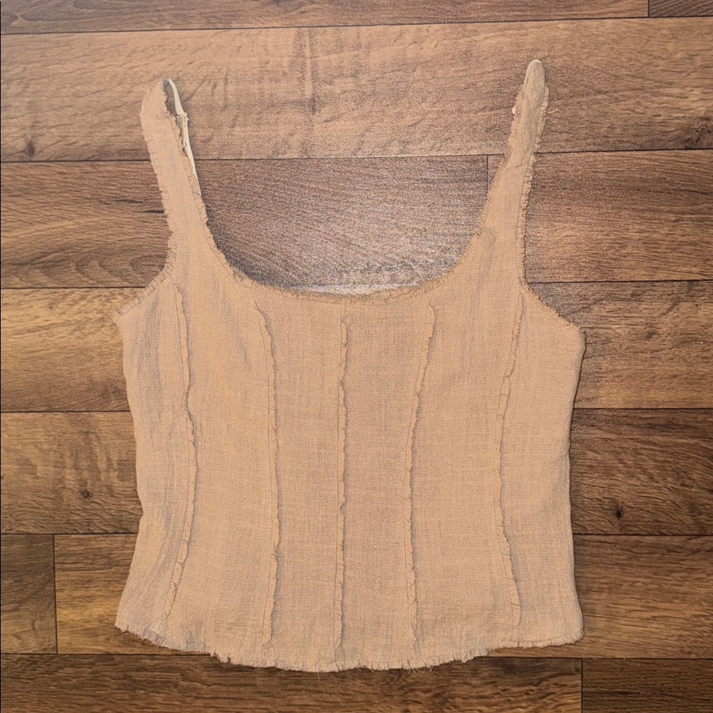 Unif Size Large Tan Tank Top Renfaire Distressed Linen Cotton Blend Fairycore